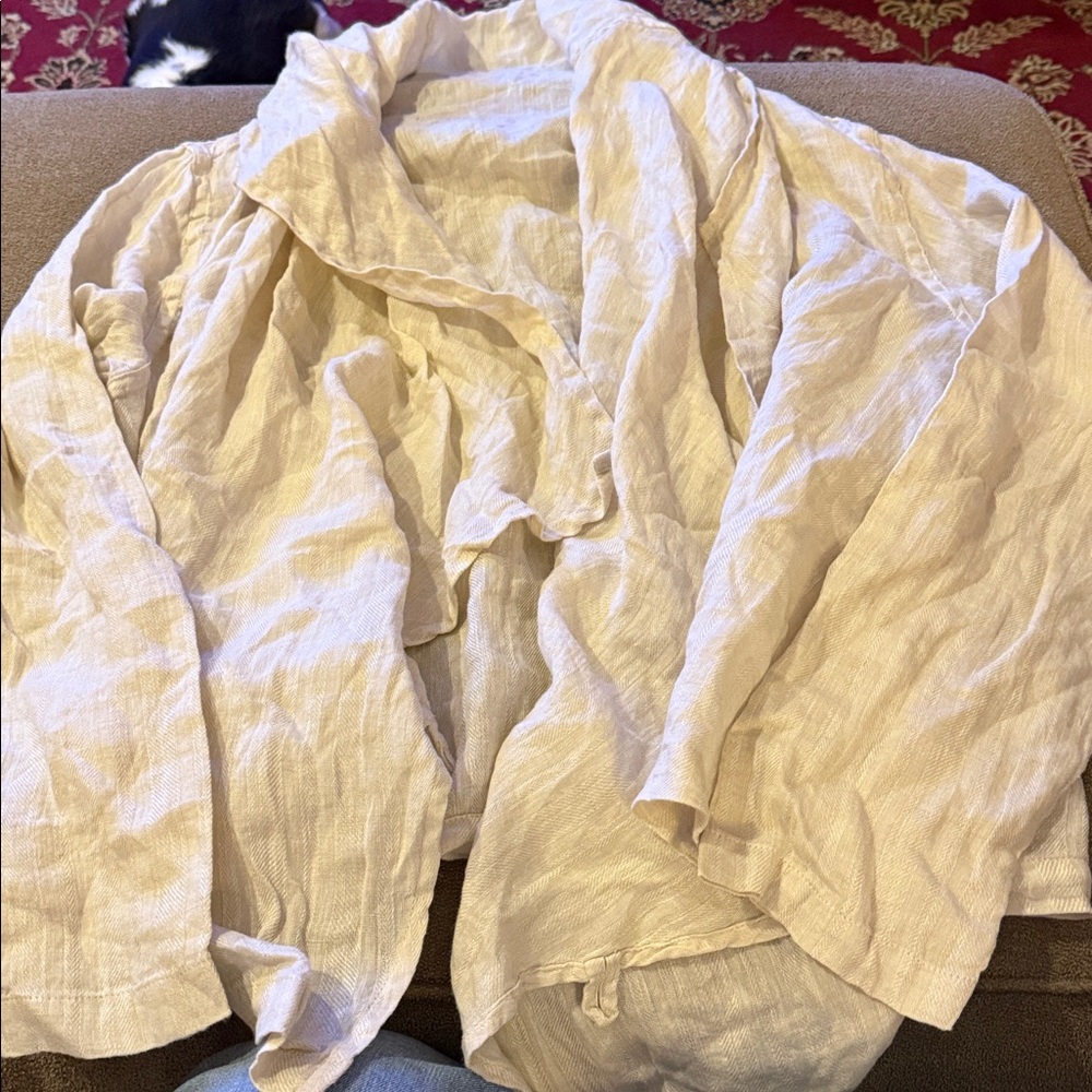FLAX Ivory Linen Ivory Open Front Draped Cardigan Size Medium (TD)
